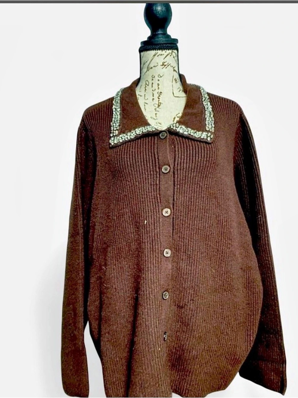 Future Collective Embellished Collar Cardigan Sweater Brown 2X NWT